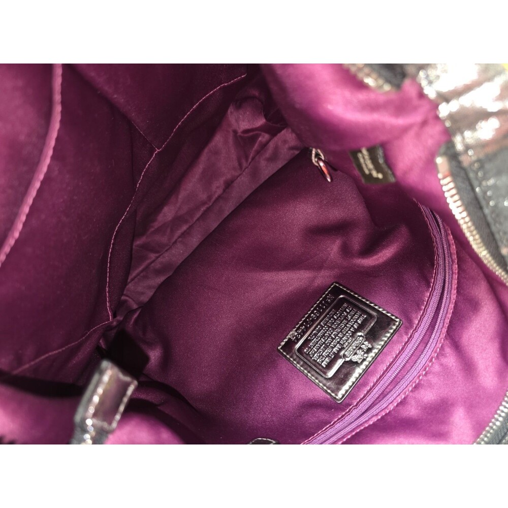 Coach Poppy Black & Silver Metallic Lurex Tote F14434 2 Hangtags - Picture 15 of 16